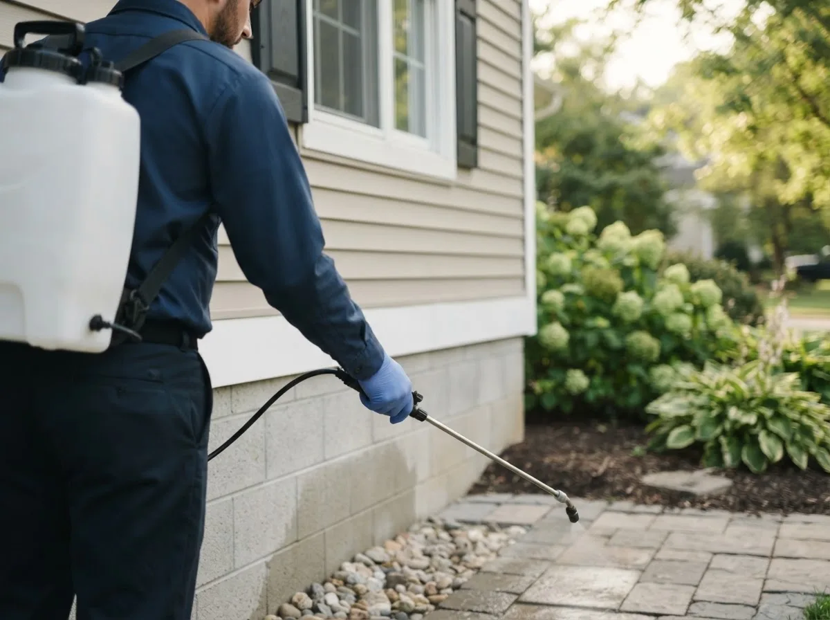Pest control technician inspecting a home in Cameron, IL